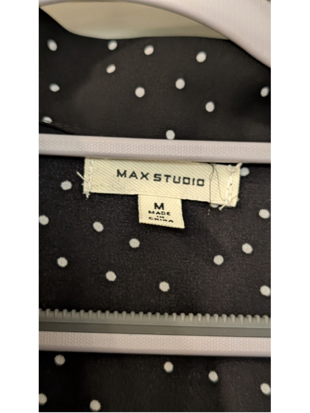 Max Studio Black Polka Dot Tie Neck Midi Dress Smocked Waist Long Sleeve Size M - Picture 4 of 8
